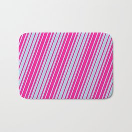 [ Thumbnail: Deep Pink and Light Blue Colored Lined/Striped Pattern Bath Mat ]
