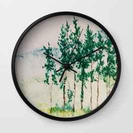 LaGrangeville Countryside Watercolor Monoprint Wall Clock | Painting, Landscape, Junipergreen, Nature, Tealgreen, Watercolormonoprint, Pinegreen, Springsummer, Print 