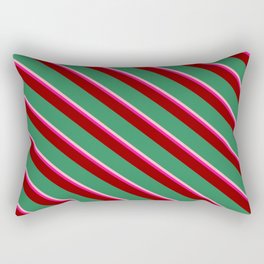 [ Thumbnail: Light Pink, Deep Pink, Dark Red & Sea Green Colored Striped Pattern Rectangular Pillow ]