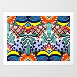 Colorful Talavera, Yellow Accent, Large, Mexican Tile Design Art Print