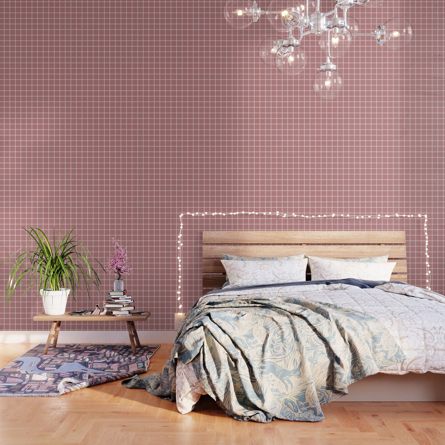 Old Rose Pink Color White Lines Grid Pattern Wallpaper By Makeitcolorful Society6