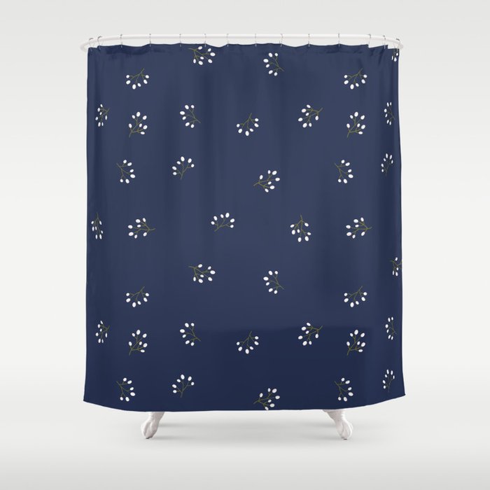 Rowan Branches Seamless Pattern on Navy Blue Background Shower Curtain