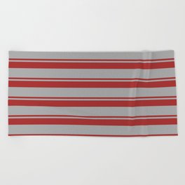 [ Thumbnail: Brown & Dark Gray Colored Lined Pattern Beach Towel ]