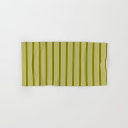 [ Thumbnail: Green and Dark Khaki Colored Pattern of Stripes Hand & Bath Towel ]