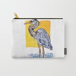 Heron Wading Carry-All Pouch | Vibrantyellow, Illustration, Blueheron, Inkdrawing, Migratorybird, Pop Art, Bigbird, Birdillustration, Ink, Yellow 
