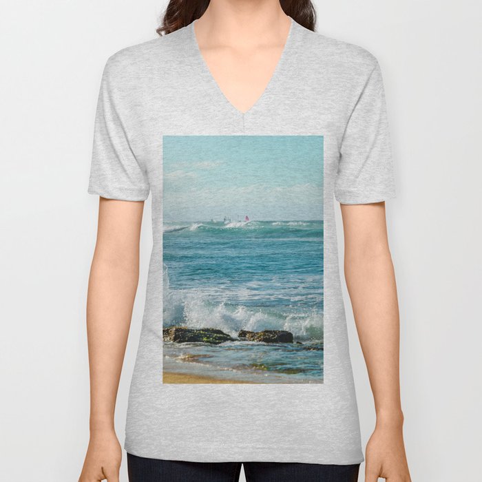 Hookipa Beach Blue V Neck T Shirt