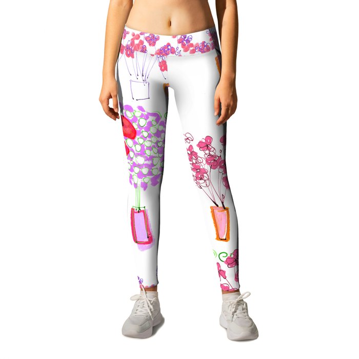 Garden of Pink Potted Flowers Leggings