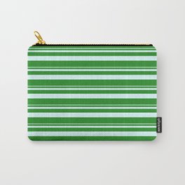 [ Thumbnail: Light Cyan and Forest Green Colored Lined Pattern Carry-All Pouch ]