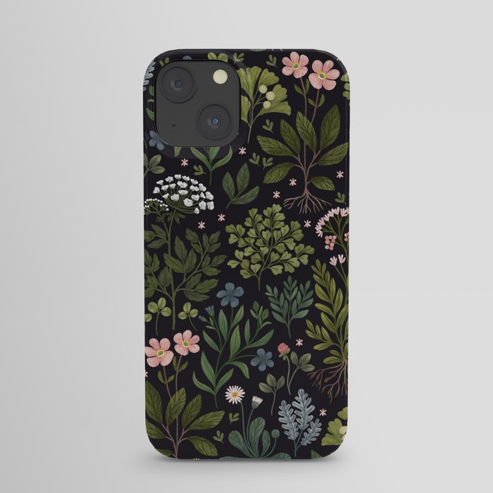 Herbarium ~ vintage inspired botanical art print ~ black iPhone Case
