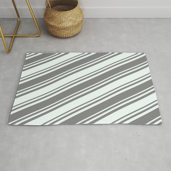 Gray and Mint Cream Colored Lines/Stripes Pattern Rug