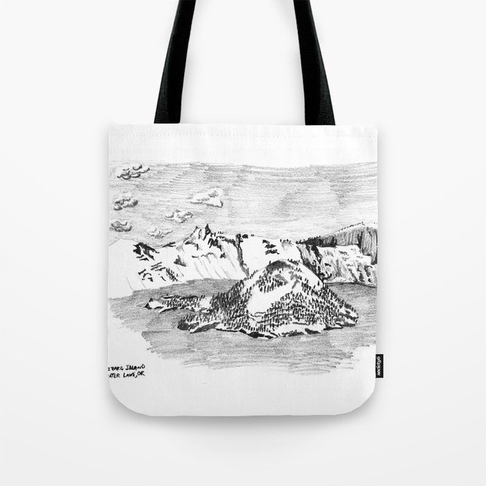 Drawing of Wizard Island in Crater Lake from the Rim Tote Bag