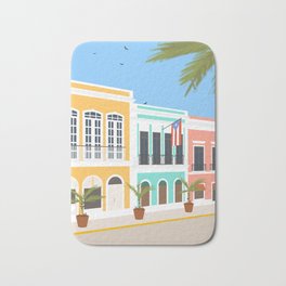 Old San Juan, Puerto Rico Bath Mat | Carrie Lyman, Digital, Color, Oldsanjuan, Tropical, Palmtree, Beach, Illustration, Caribbean, Puertorico 