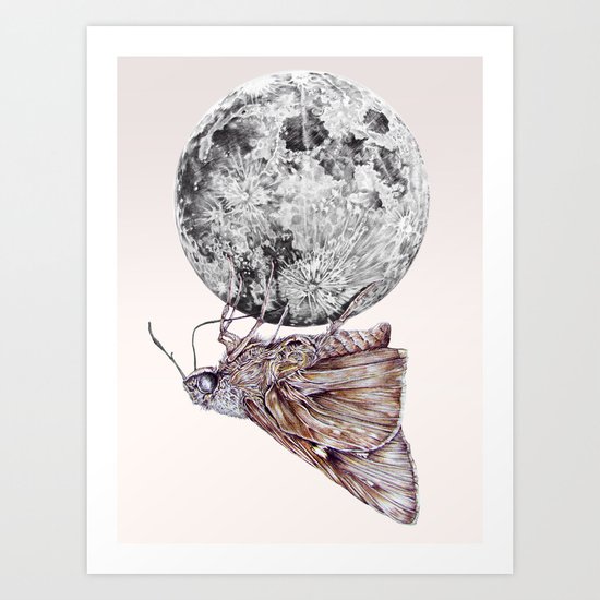 In which a moth is enticed by the light of the moon Art Print