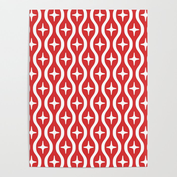 Mid century Modern Bulbous Star Pattern Red Poster