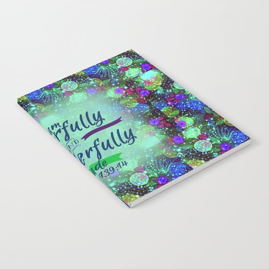 FEARFULLY AND WONDERFULLY MADE Floral Christian Typography God Bible Scripture Jesus Psalm Abstract Notebook
