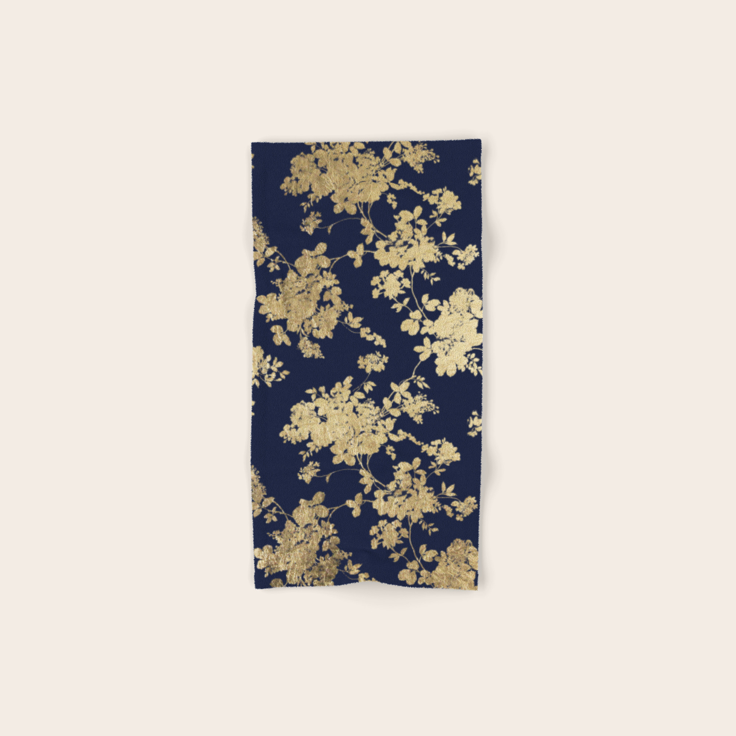 Elegant Vintage Navy Blue Faux Gold Flowers Hand Bath Towel By Pink Water Society6