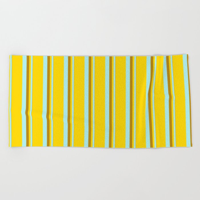 Dark Goldenrod, Turquoise & Yellow Colored Striped/Lined Pattern Beach Towel