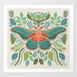 Moth Floral | Turquoise & Teal Art Print