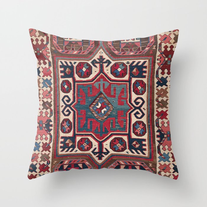 Cartouche Star // 19th Century Colorful Red Blue Western Santa Fe Cowboy Style Ornate Accent Pattern Throw Pillow