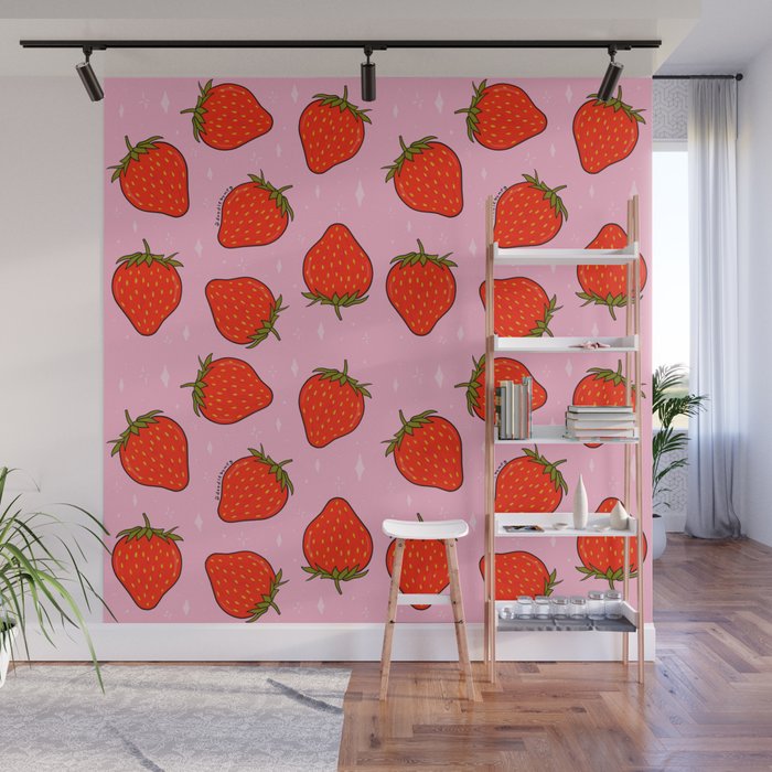 Strawberry Print Wall Mural
