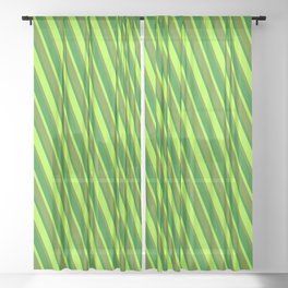 [ Thumbnail: Forest Green, Light Green, and Green Colored Striped Pattern Sheer Curtain ]