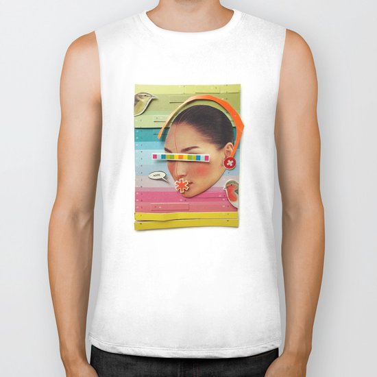 What are the birdies saying? | Collage Biker Tank