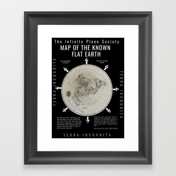 Infinite Plane Society MAP OF THE KNOWN FLAT EARTH Framed Art Print