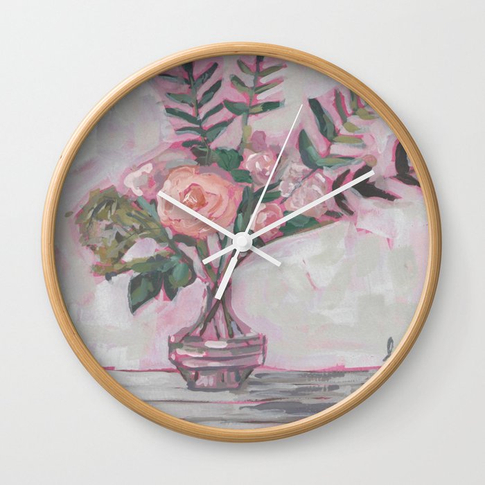 Pops of Hot Pink Florals Wall Clock