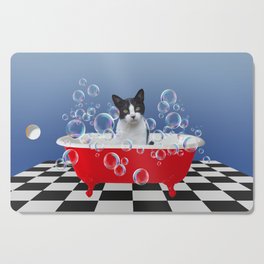 Black & white Cat red Bathtub - Soap Bubbles Cutting Board