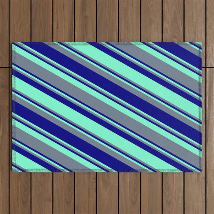 Aquamarine, Slate Gray, and Blue Colored Pattern of Stripes Outdoor Rug