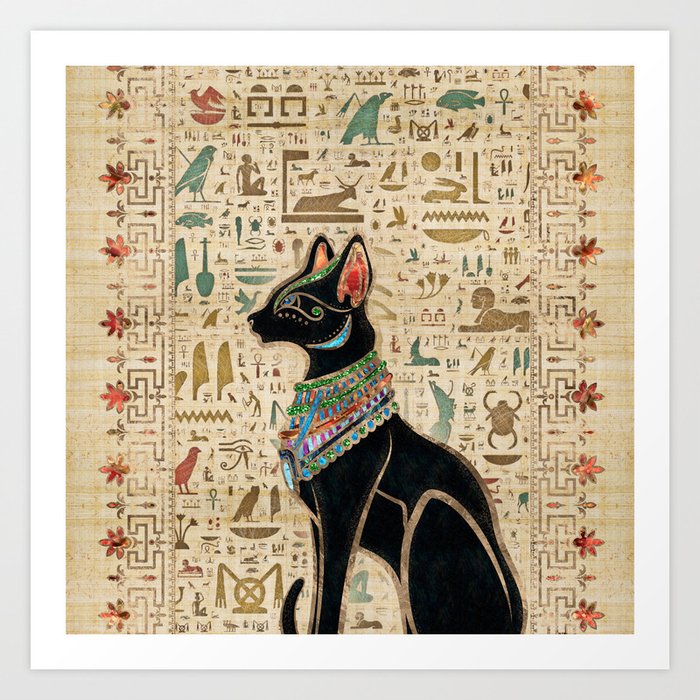 Egyptian Cat - Bastet on papyrus Art Print