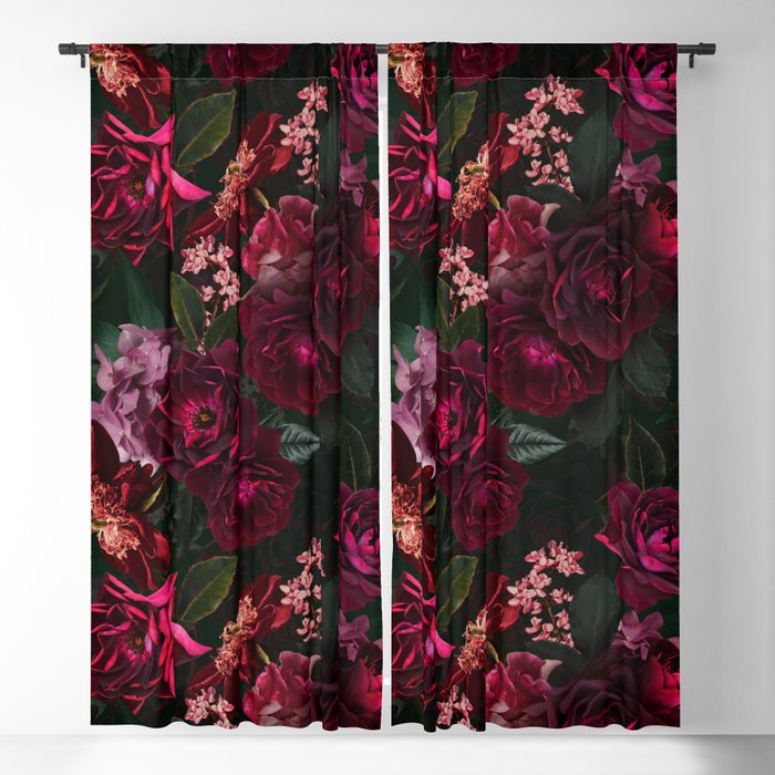 Vintage & Shabby Chic - Night Botanical Flower Roses Garden Blackout Curtain