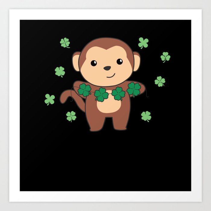 Monkey With Shamrocks Cute Animals For Luck Art Print
