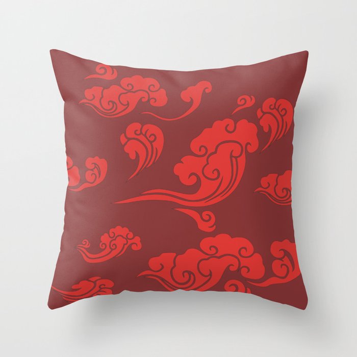 Cloud Swirls - Red Throw Pillow