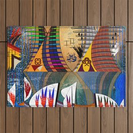Modern and abstract digital artwork of geometric shapes Outdoor Rug