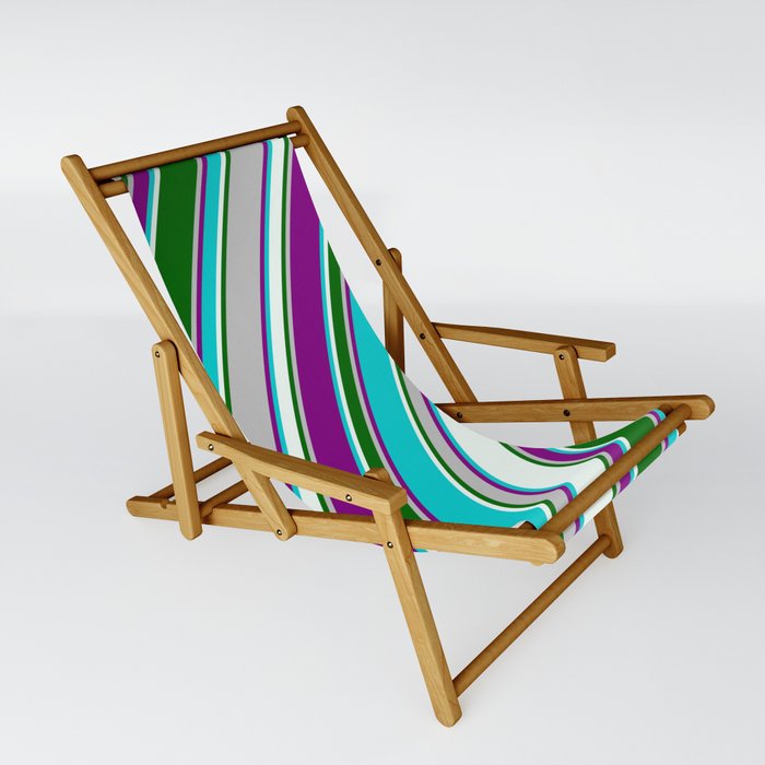 Colorful Grey, Purple, Dark Turquoise, Mint Cream & Dark Green Colored Pattern of Stripes Sling Chair