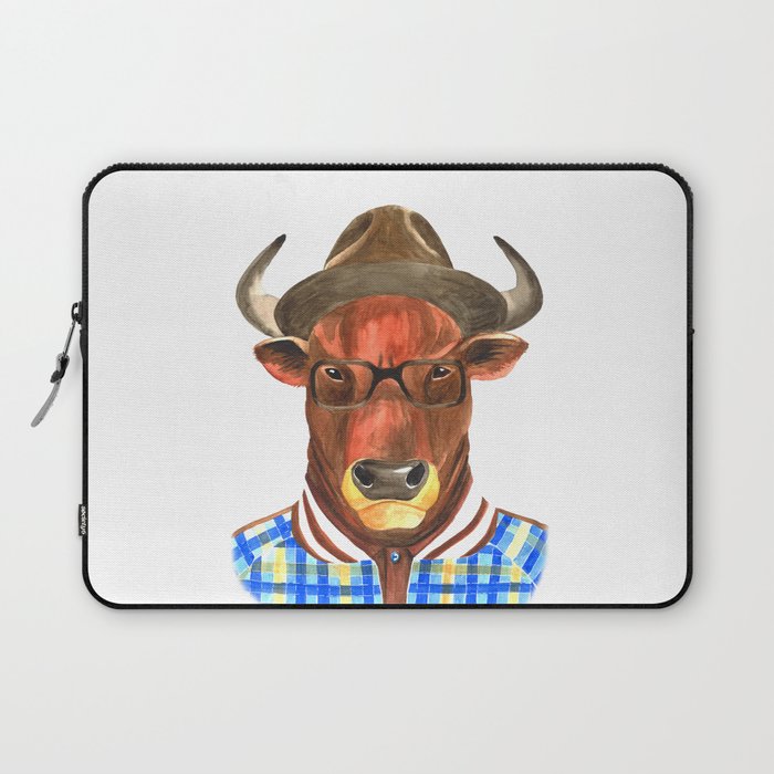 Bull with glasses and a hat  Laptop Sleeve