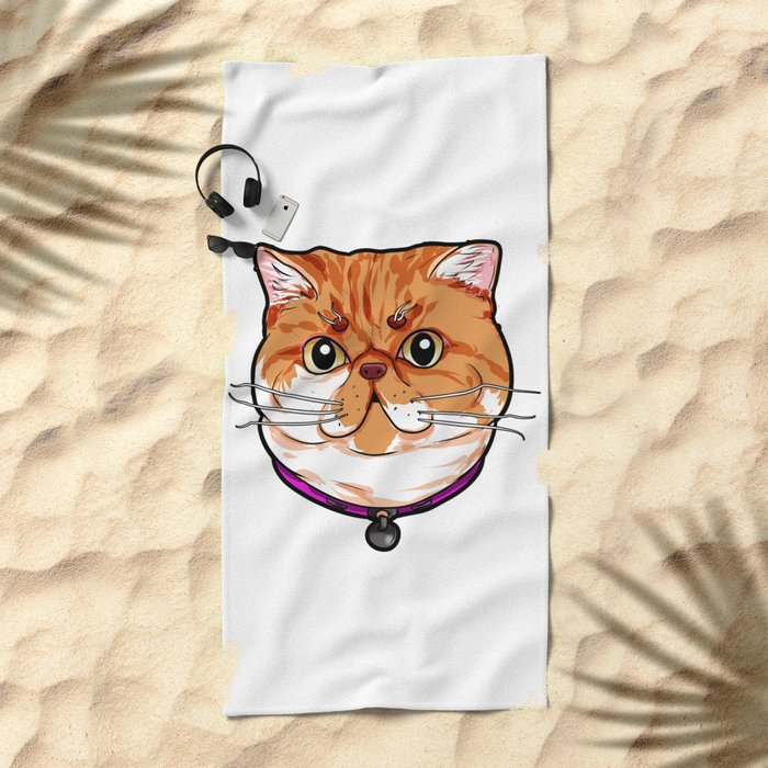 Exotic Shorthair Cat Cats Face Cute Sweet Cartoon Beach Towel By