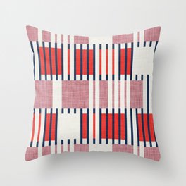 Bold minimalist retro stripes // midnight blue neon red and dry rose geometric grid  Throw Pillow