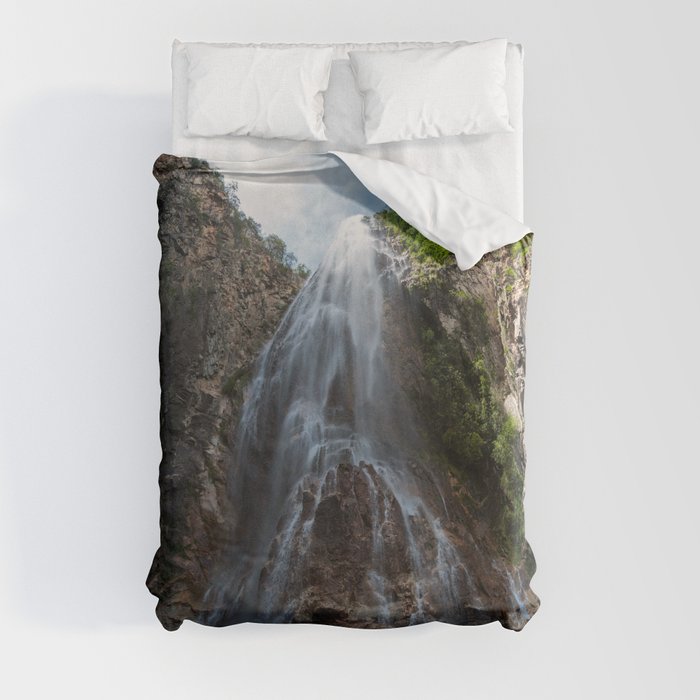 Brazil Photography - Beautiful Waterfall Under The Blue Cloudy Sky Duvet Cover