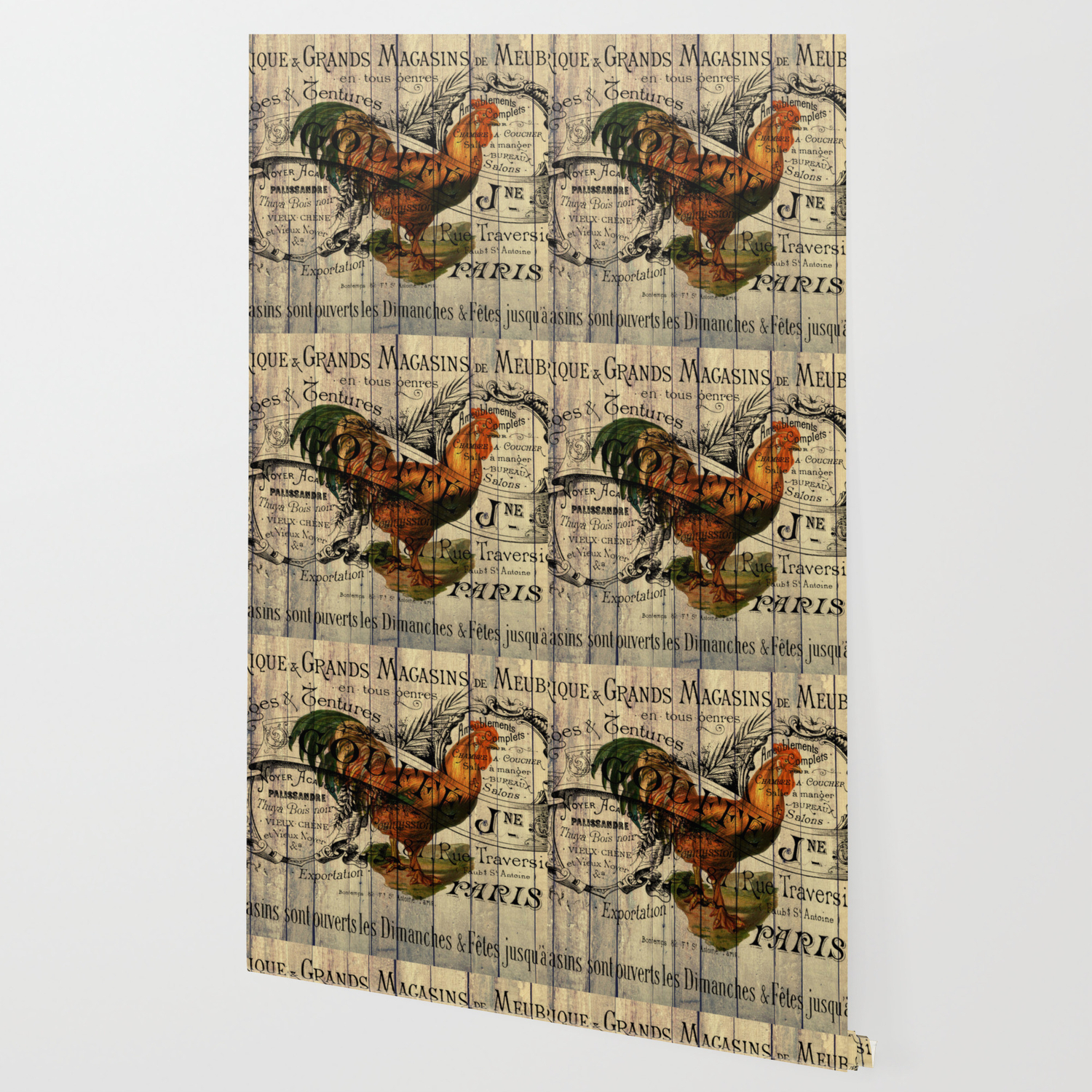 Vintage Typography Barn Wood Shabby French Country Poulet Chicken Rooster Wallpaper By Chicelegantboutique Society6