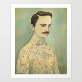 Stars of the Southern Sky Art Print | Blue, Curated, Man, Vintage, Constellations, Circus, Sea, Tattoos, Tattooed, Painting 