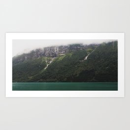 Majestic Mountainside by Lake Art Print