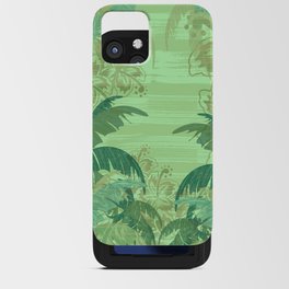 Polynesian Palm Trees And Hibiscus Shades Of Green Jungle Abstract iPhone Card Case