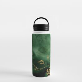 Winter Gold Flowers On Emerald Marble Texture Water Bottle