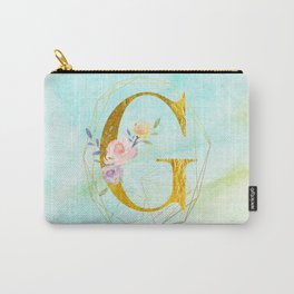 Gold Foil Alphabet Letter G Initials Monogram Frame with a Gold Geometric Wreath Carry-All Pouch