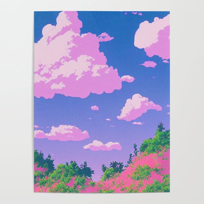 Retro 90s Anime Aesthetic Pink Clouds Poster by trajeado14 | Society6