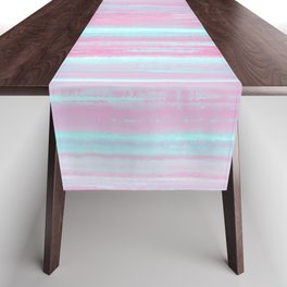 Abstract pink teal wood watercolor brushstrokes Table Runner