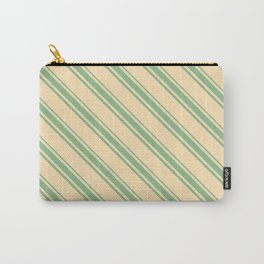 [ Thumbnail: Beige and Dark Sea Green Colored Lines Pattern Carry-All Pouch ]