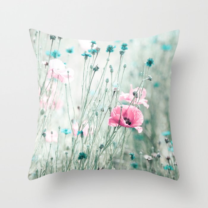 Pink Mint Aqua Teal Turquoise Floral Photography, Girls Room Nursery Feminine, Spring Nature Photo Throw Pillow